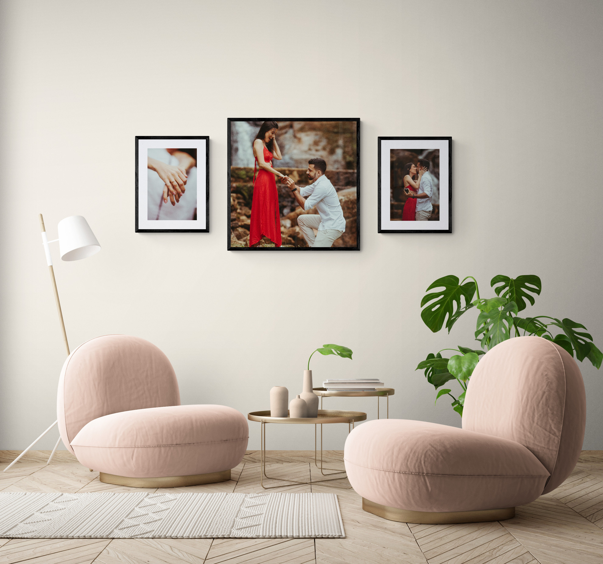 A framed gallery wall suited to wedding photos